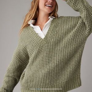 American Eagle Outfitters Whoa So Cozy Waffle V-Neck Sweater